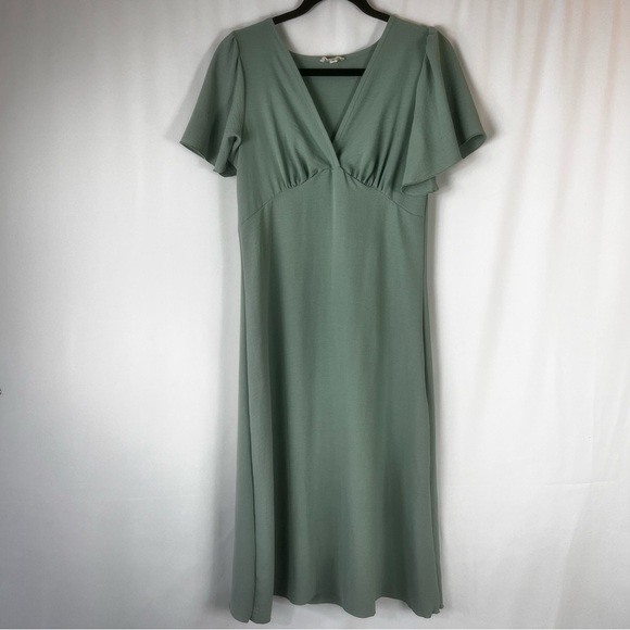See You Monday Midi Dress  mint green, V-neck A-Line Stretchy Flared Sleeve Sz:M - Picture 1 of 15